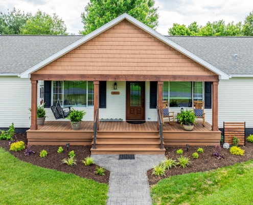 Front view of a Grottoes home with a new porch.