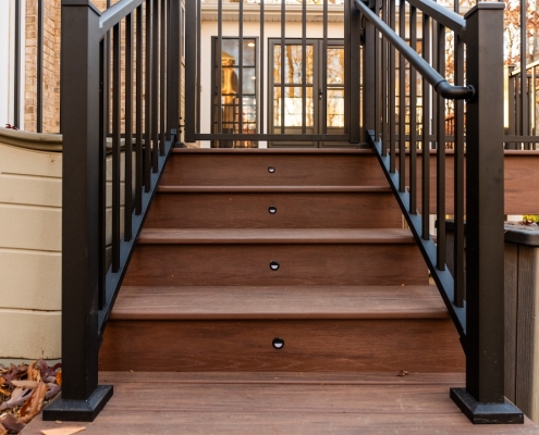 Composite decking stairs and railing on a Harrisonburg home renovation.