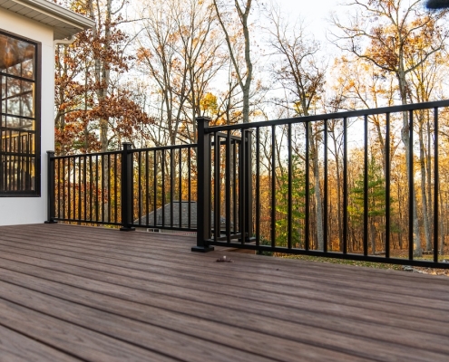 Railing and composite deck detail on a Harrisonburg home renovation.